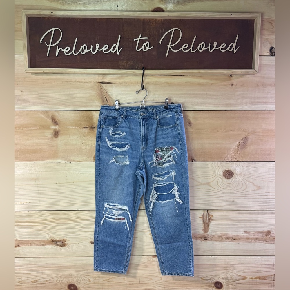 American Eagle Patchwork Mom Straight Jeans